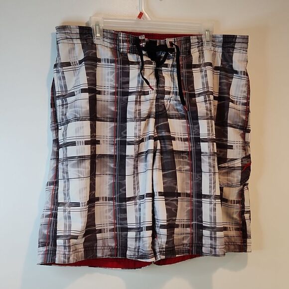 Speedo Swim Trunks Shorts Bathing Suit Lined Black/White Men's Sz Large EUC NICE - Picture 2 of 12